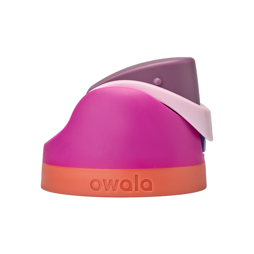 FreeSip replacement lid in Crown Jewel, magenta/fuchsia body with light pink/lavender flip cap and coral orange base ring