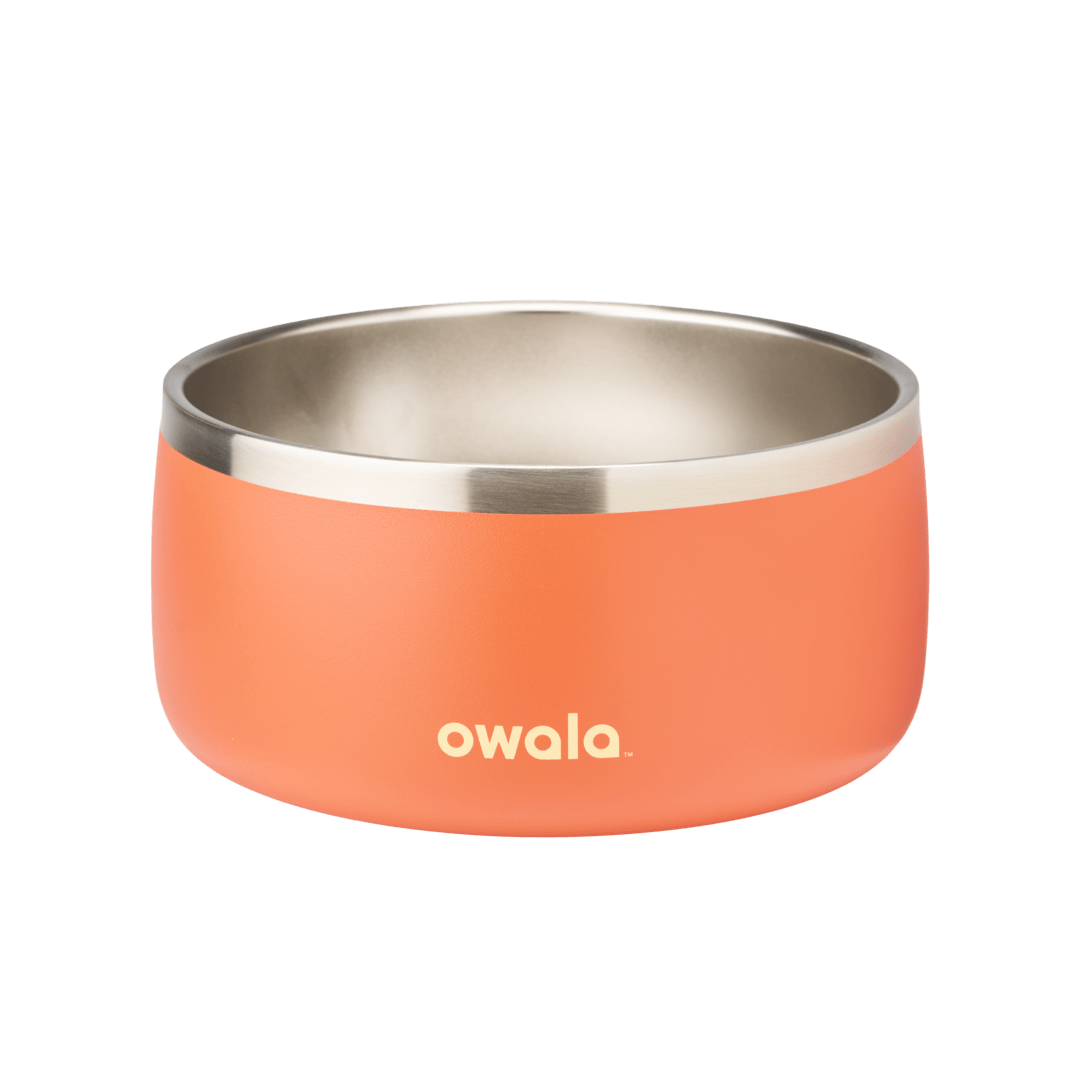Pet Bowl 3-cup in Grapeful Fur You; matte deep purple cup exterior with stainless steel interior rim and yellow Owala logo on front